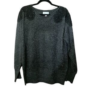 NWT Elle gray black metallic sparkle sweater with lace appliques